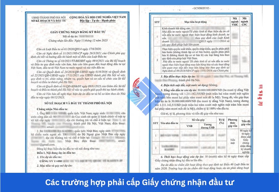 Các trường hợp phải cấp Giấy chứng nhận đầu tư